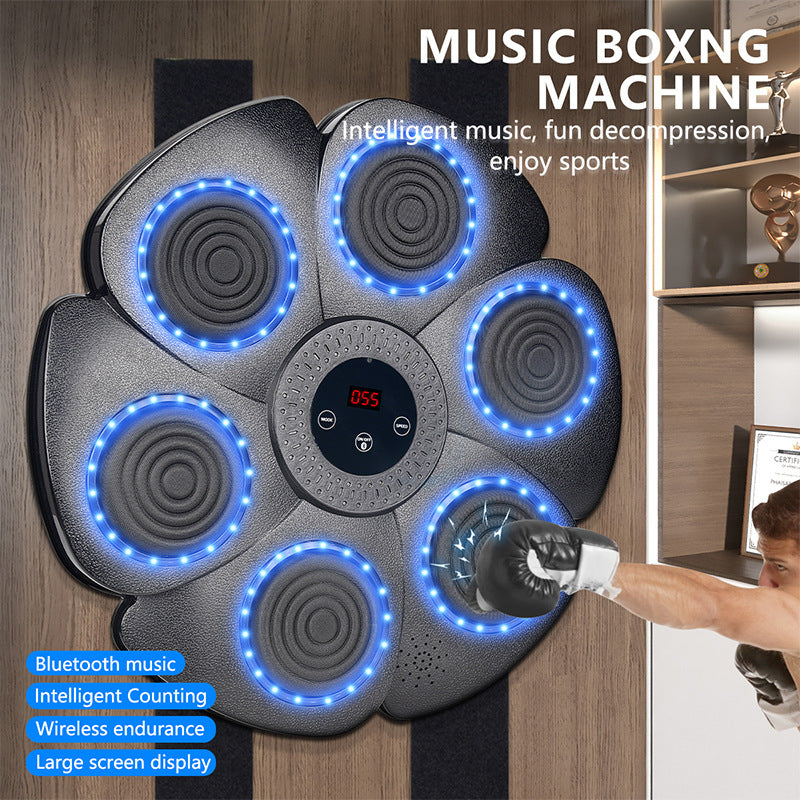 Machine de boxe musicale intelligente – Cible murale interactive avec lumières Bluetooth et gants