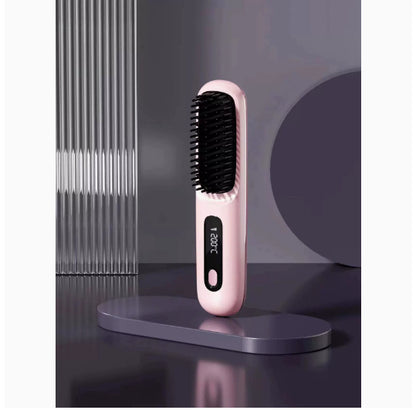BenZvibe 2-in-1 Wireless Hair Straightener Brush – Fast Heating Portable Hot Comb & Curler with USB Charging