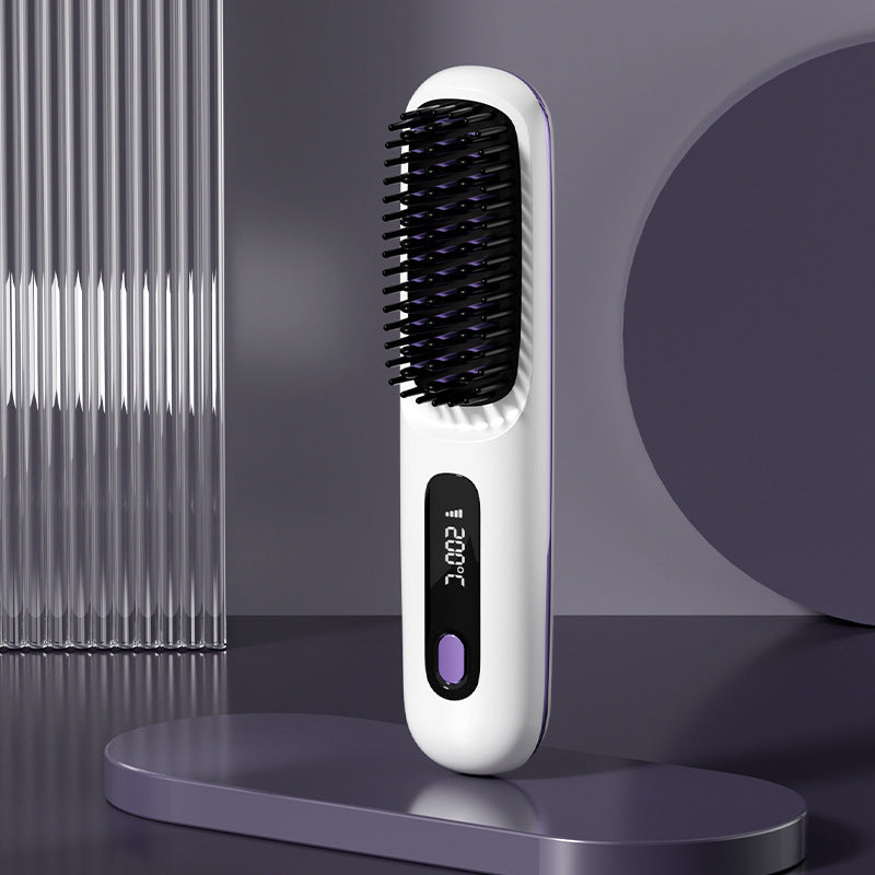 BenZvibe 2-in-1 Wireless Hair Straightener Brush – Fast Heating Portable Hot Comb & Curler with USB Charging