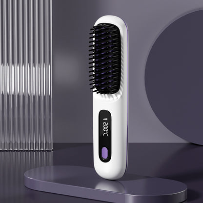 BenZvibe 2-in-1 Wireless Hair Straightener Brush – Fast Heating Portable Hot Comb & Curler with USB Charging