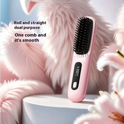 BenZvibe 2-in-1 Wireless Hair Straightener Brush – Fast Heating Portable Hot Comb & Curler with USB Charging