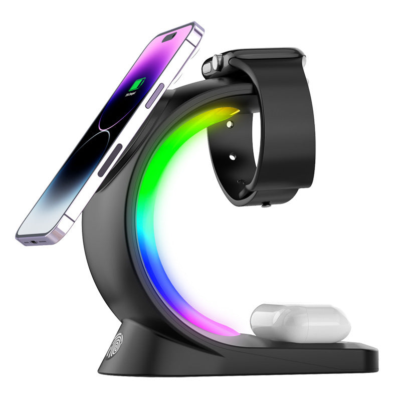 4-in-1 Magnetic Wireless Charging Station with Atmosphere Light – Fast Charger Dock for iPhone, Apple Watch & AirPods Pro