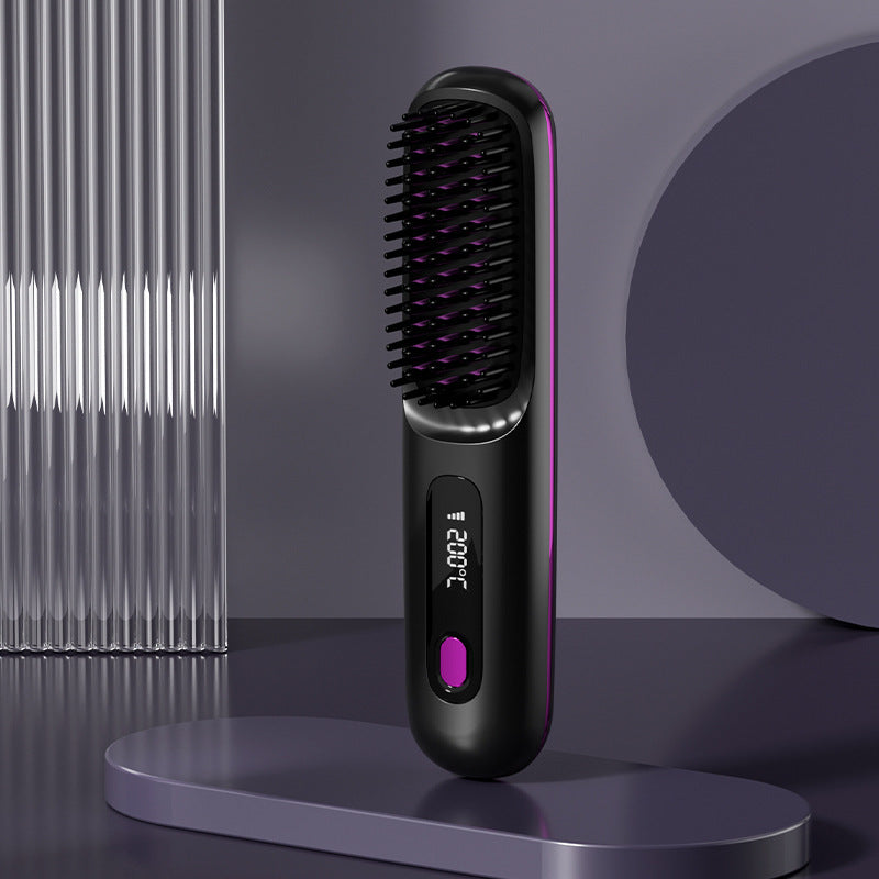 BenZvibe 2-in-1 Wireless Hair Straightener Brush – Fast Heating Portable Hot Comb & Curler with USB Charging