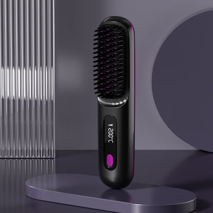 BenZvibe 2-in-1 Wireless Hair Straightener Brush – Fast Heating Portable Hot Comb & Curler with USB Charging