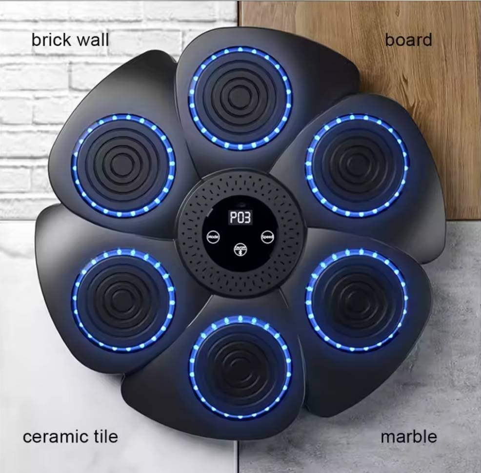 Machine de boxe musicale intelligente – Cible murale interactive avec lumières Bluetooth et gants